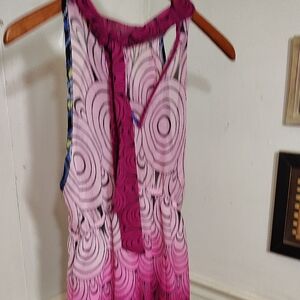 Trac Pink Ombre Backless Sundress with Blue Floral Border